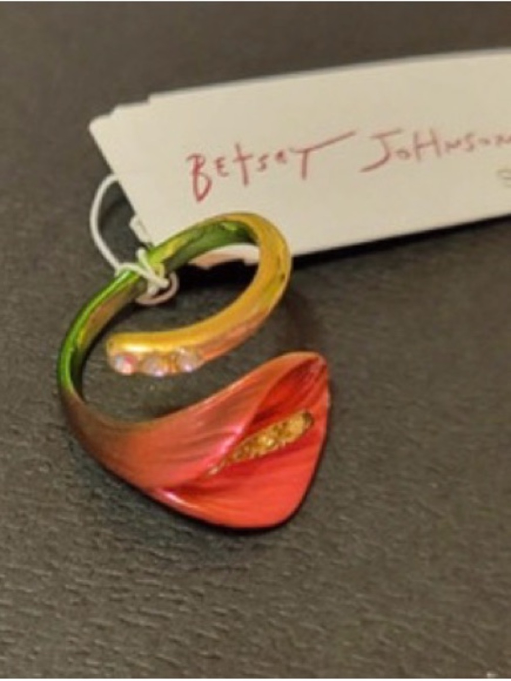 BETSEY JOHNSON Pinkish-Purple Ombré Wrap Around Delicate Calla Lily Ring NEW NWT
